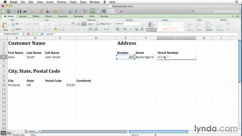 How to joining text in cells with "concatenation"-excel
